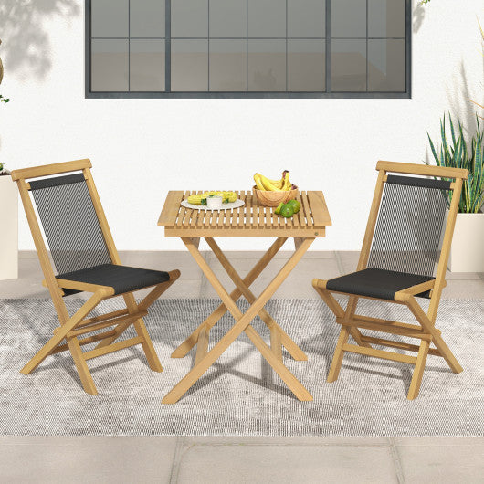 2 Piece Patio Folding Chairs with Woven Rope Seat and Back for Porch Backyard Poolside