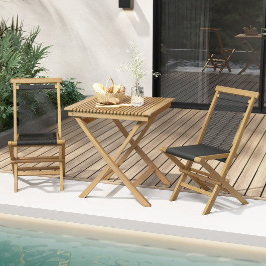 2 Piece Patio Folding Chairs with Woven Rope Seat and Back for Porch Backyard Poolside