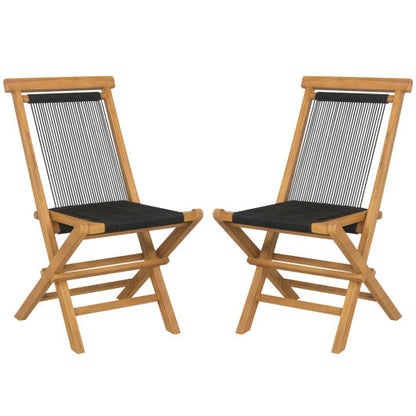 2 Piece Patio Folding Chairs with Woven Rope Seat and Back for Porch Backyard Poolside