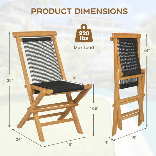 2 Piece Patio Folding Chairs with Woven Rope Seat and Back for Porch Backyard Poolside