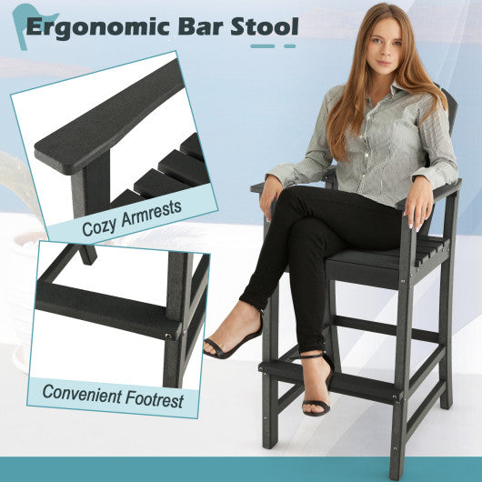 30 Inches Counter Height Outdoor HDPE Bar Stool with Armrests and Footrest-Black