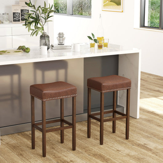 Upholstered Bar Stools Set of 2 with Footrests for Counter-Brown