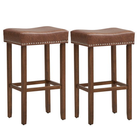 Upholstered Bar Stools Set of 2 with Footrests for Counter-Brown