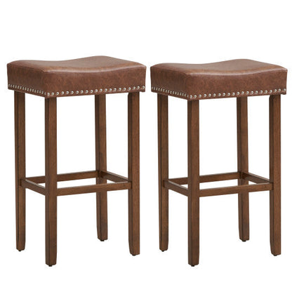 Upholstered Bar Stools Set of 2 with Footrests for Counter-Brown