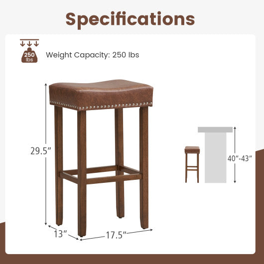 Upholstered Bar Stools Set of 2 with Footrests for Counter-Brown