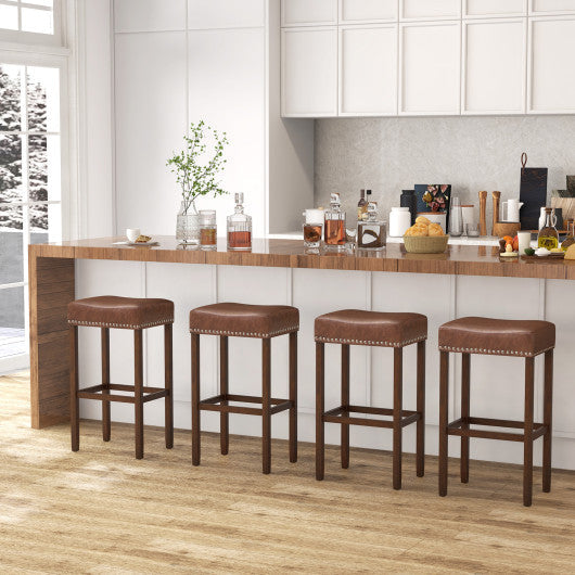 Upholstered Bar Stools Set of 2 with Footrests for Counter-Brown