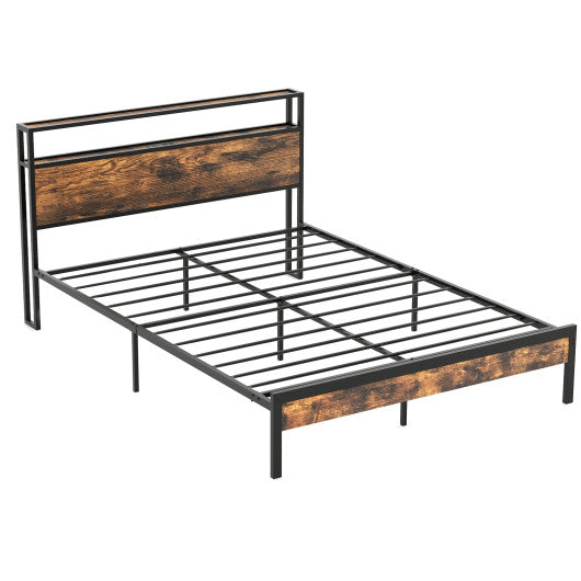 Twin/Full/Queen Bed Frame with Storage Headboard and Charging Station-Queen Size