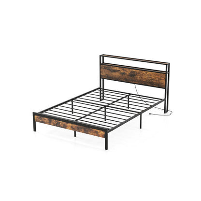 Twin/Full/Queen Bed Frame with Storage Headboard and Charging Station-Queen Size