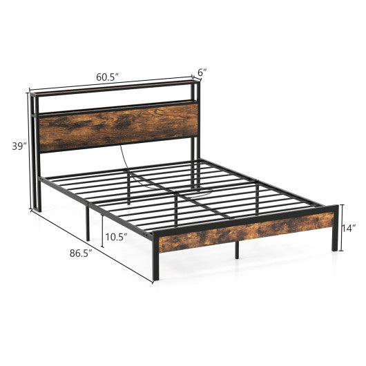 Twin/Full/Queen Bed Frame with Storage Headboard and Charging Station-Queen Size