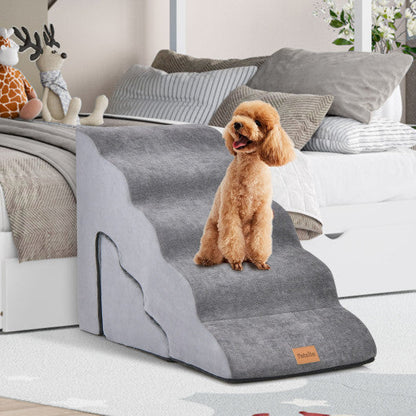 22 Inches and 11 Inches Foam Pet Stairs Set with 5-Tier and 3-Tier Dog Ramps-Gray