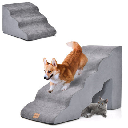 22 Inches and 11 Inches Foam Pet Stairs Set with 5-Tier and 3-Tier Dog Ramps-Gray