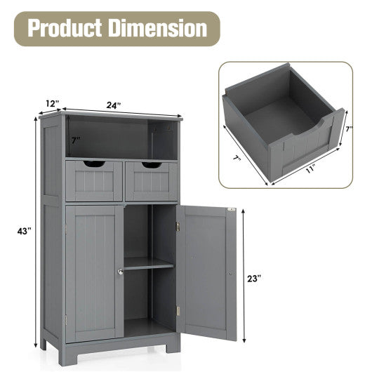 Bathroom Wooden Side Cabinet  with 2 Drawers and 2 Doors-Gray