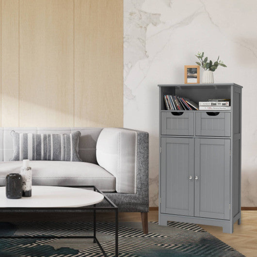 Bathroom Wooden Side Cabinet  with 2 Drawers and 2 Doors-Gray