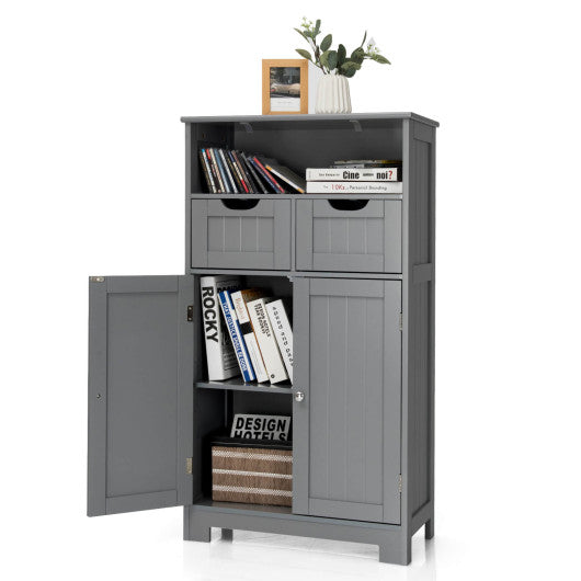 Bathroom Wooden Side Cabinet  with 2 Drawers and 2 Doors-Gray