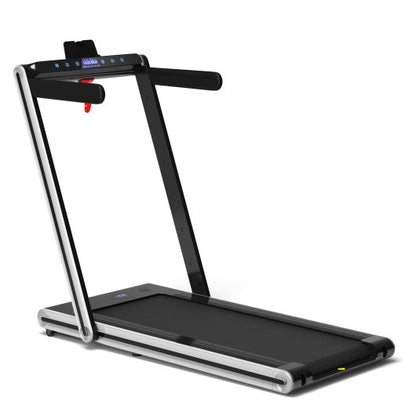 2-in-1 Folding Treadmill with Dual LED Display-Silver