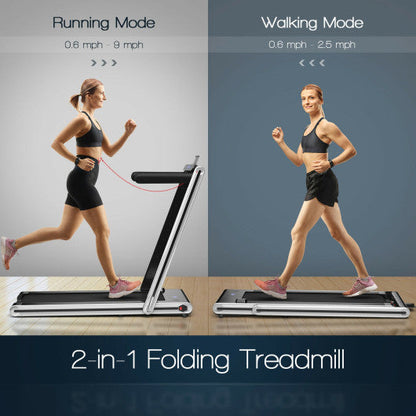 2-in-1 Folding Treadmill with Dual LED Display-Silver