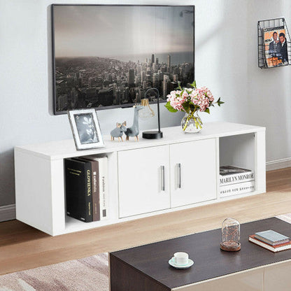 Wall Mounted Floating 2 Door Desk Hutch Storage Shelves-White