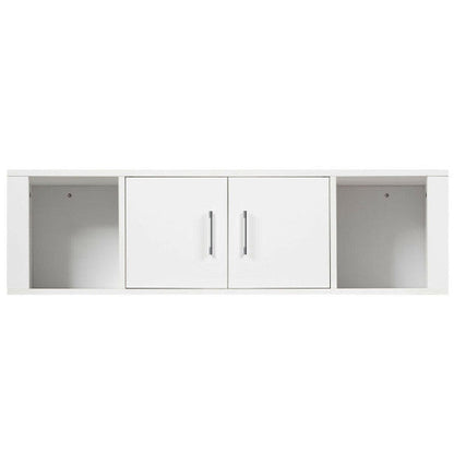 Wall Mounted Floating 2 Door Desk Hutch Storage Shelves-White