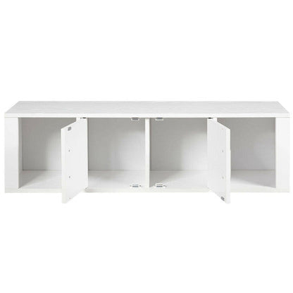 Wall Mounted Floating 2 Door Desk Hutch Storage Shelves-White