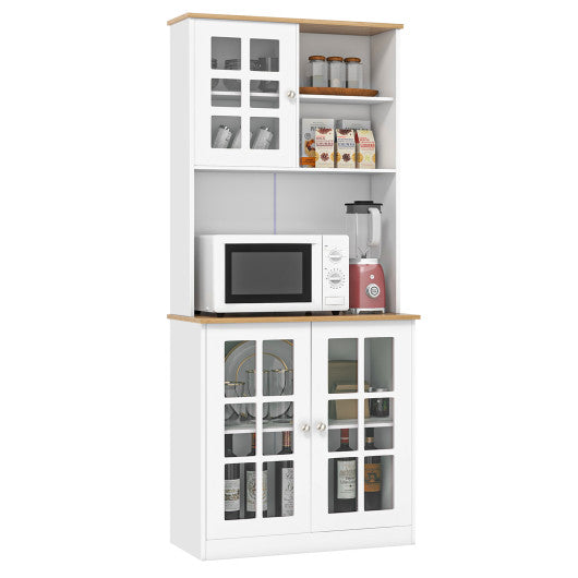 72 Inch Freestanding Pantry Cabinet with Hutch and Adjustable Shelf-White