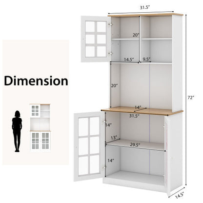 72 Inch Freestanding Pantry Cabinet with Hutch and Adjustable Shelf-White