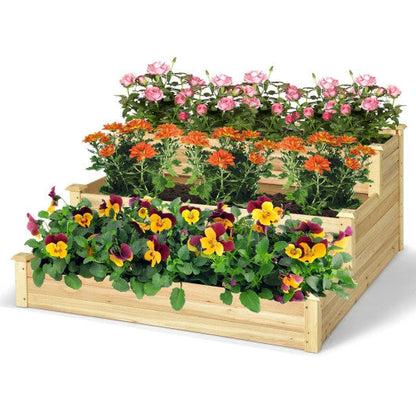 3-Tier Raised Garden Bed Wood Planter Kit for Flower Vegetable Herb