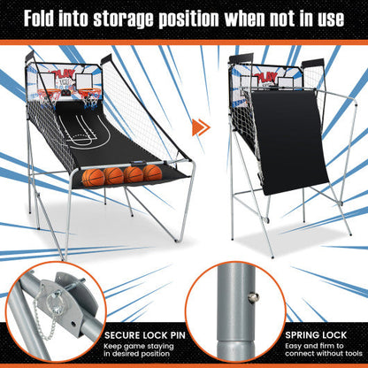 Foldable Dual Shot Basketball Arcade Game with Electronic Scoring System