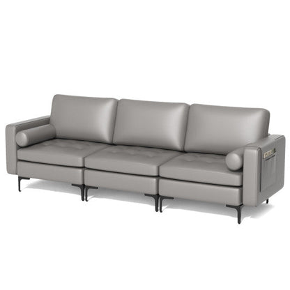 3-Seat Sofa Sectional with Side Storage Pocket and Metal Leg-Light Gray