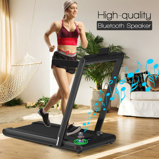 2-in-1 Folding Treadmill with Dual LED Display-Black