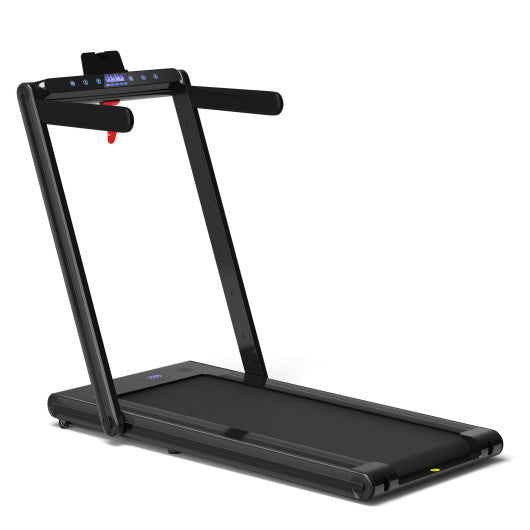 2-in-1 Folding Treadmill with Dual LED Display-Black