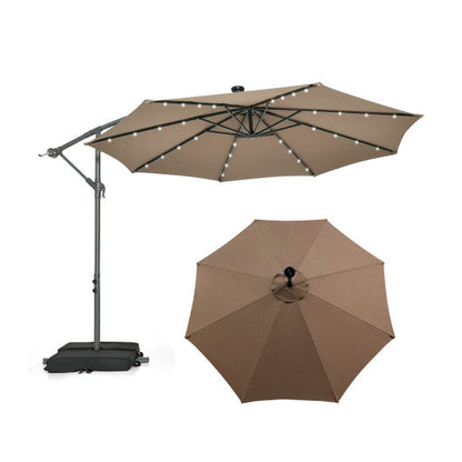 10 Feet Cantilever Umbrella with 32 LED Lights and Solar Panel Batteries-Tan