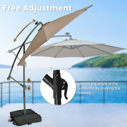 10 Feet Cantilever Umbrella with 32 LED Lights and Solar Panel Batteries-Tan