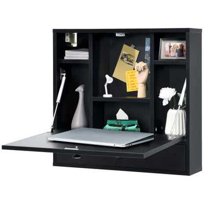 Wall-Mount Floating Desk Foldable Space Saving Laptop Workstation Black