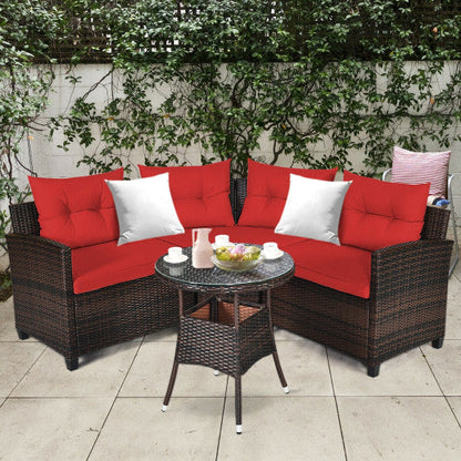 4 Pieces Outdoor Cushioned Rattan Furniture Set-Red