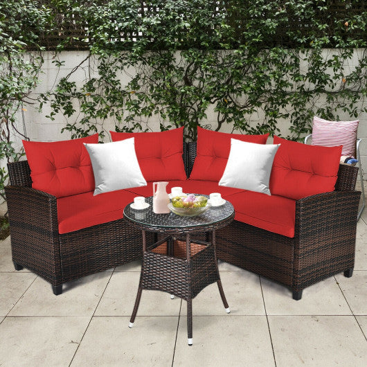 4 Pieces Outdoor Cushioned Rattan Furniture Set-Red