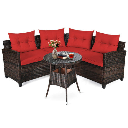 4 Pieces Outdoor Cushioned Rattan Furniture Set-Red