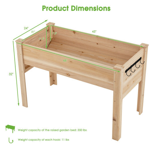 48 x 24 x 32 Inch Elevated Wood Planter Box with Legs