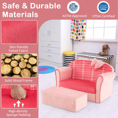 Ultra Soft Velvet Kids Sofa Chair Toddler Couch with Ottoman-Pink