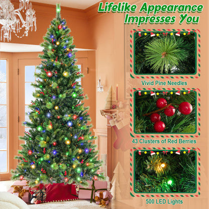 6/7/8 Feet Pre-Lit Artificial Christmas Tree with 300/400/500 LED Lights-8 ft