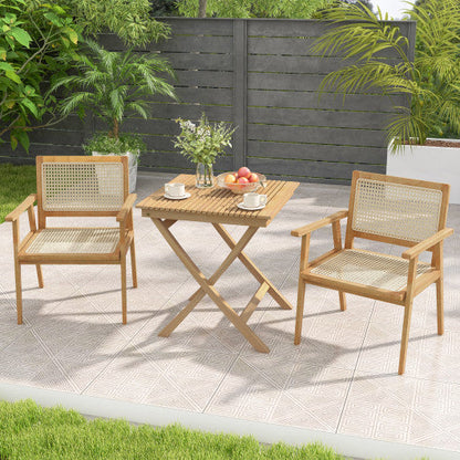 27.5 Inch Patio Bistro Table with Slatted Tabletop and Sturdy Wood Frame