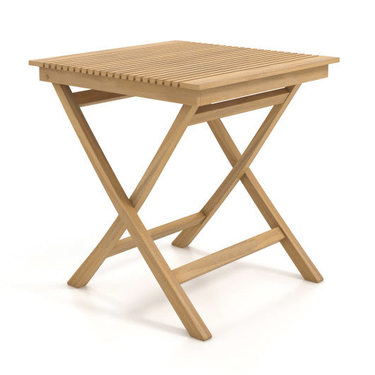 27.5 Inch Patio Bistro Table with Slatted Tabletop and Sturdy Wood Frame