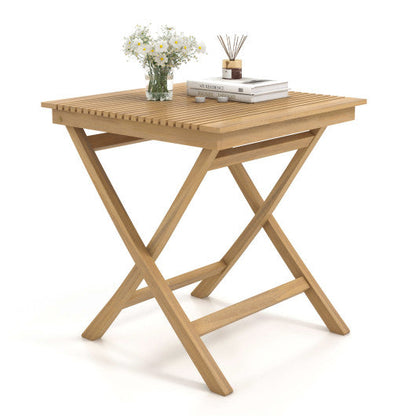 27.5 Inch Patio Bistro Table with Slatted Tabletop and Sturdy Wood Frame