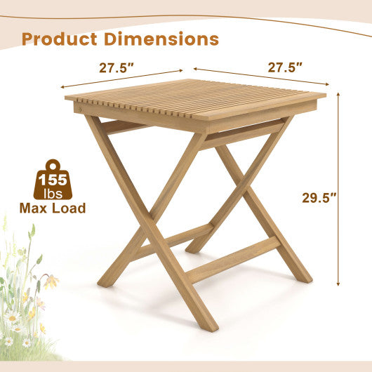 27.5 Inch Patio Bistro Table with Slatted Tabletop and Sturdy Wood Frame