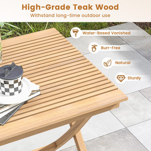 27.5 Inch Patio Bistro Table with Slatted Tabletop and Sturdy Wood Frame