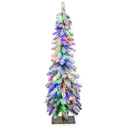 4 Feet Pre-Lit Artificial Christmas Tree Snow-Flocked Slim Pencil Xmas Decor