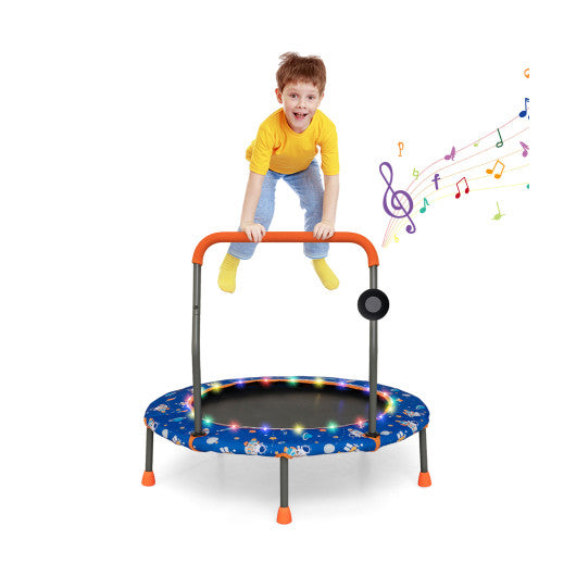 36 Inch Mini Trampoline with Colorful LED Lights and Bluetooth Speaker-Blue