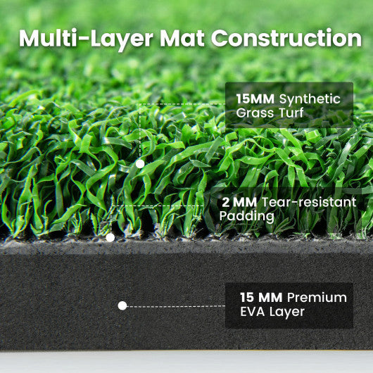 Artificial Turf Mat for Indoor and Outdoor Golf Practice Includes 2 Rubber Tees and 2 Alignment Sticks-32mm