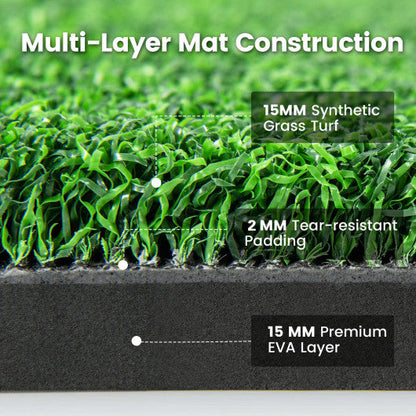 Artificial Turf Mat for Indoor and Outdoor Golf Practice Includes 2 Rubber Tees and 2 Alignment Sticks-32mm