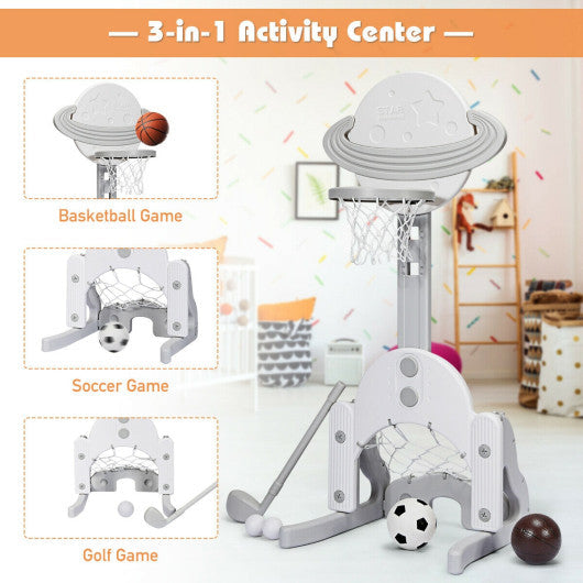 3 in 1 Kids Basketball Hoop Set with Balls-White