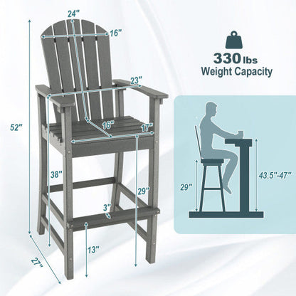 30 Inches Counter Height Outdoor HDPE Bar Stool with Armrests and Footrest-Gray